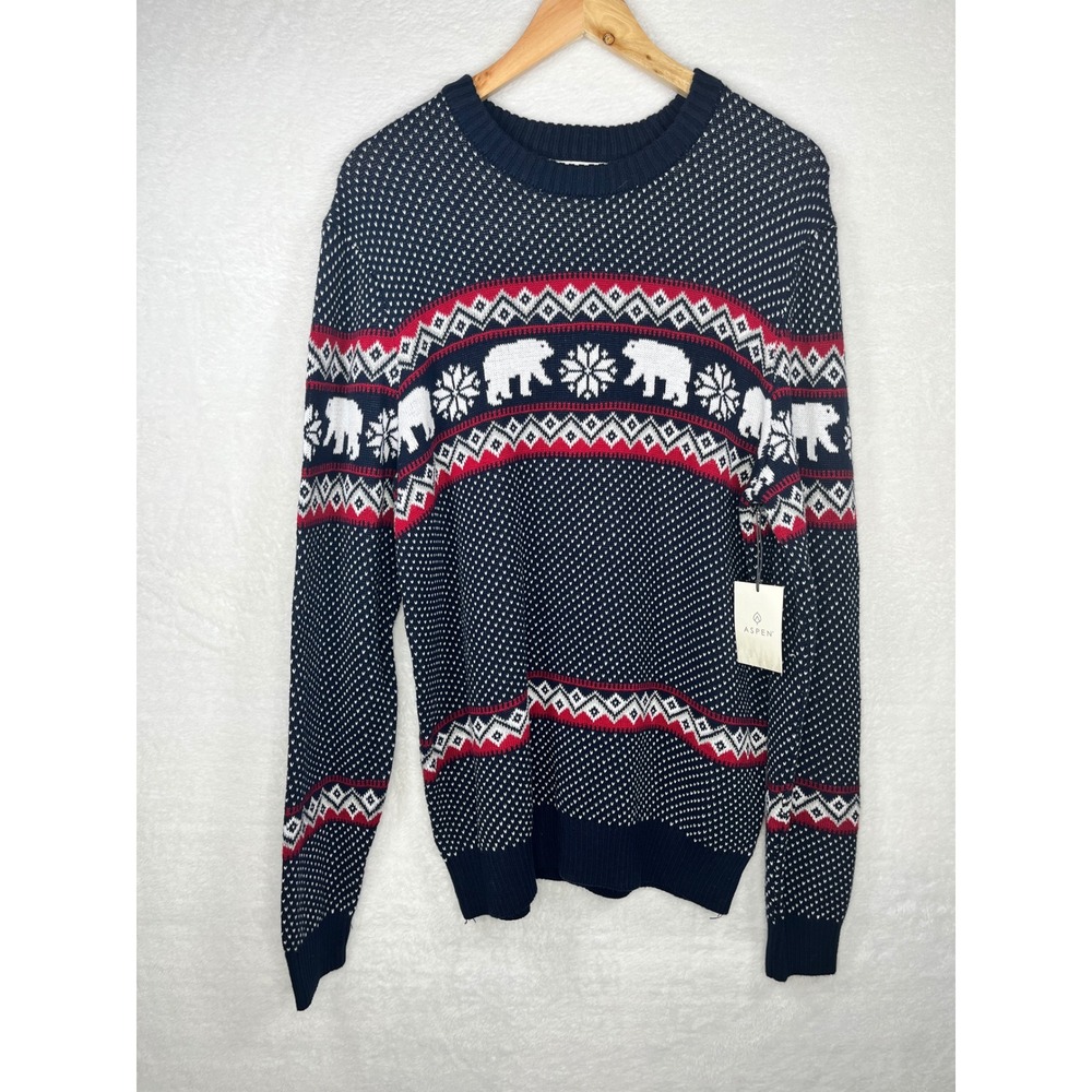 Aspen Mens L Christmas Sweater Polar Bear Snowflake Winter Holiday
NWT